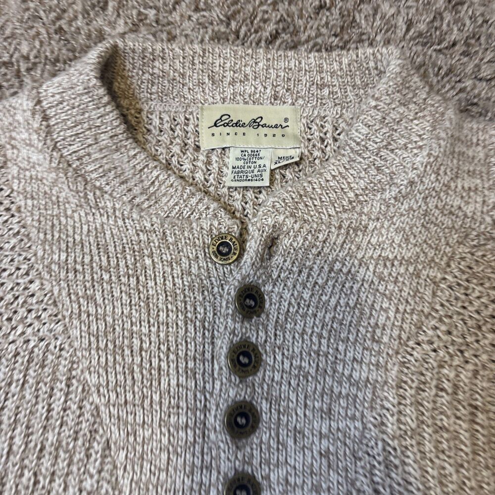 VTG Eddie Bauer Sweater Mens XL Oatmeal Henley Cotton Fisherman 90's Y2K Chunnky - Picture 2 of 16